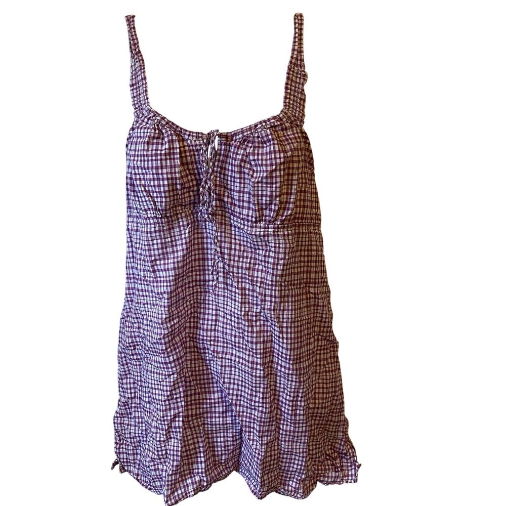 Y2K American Eagle Outfitters Women 4 WhitePurple Gingham Milkmaid Tank Top Sexy